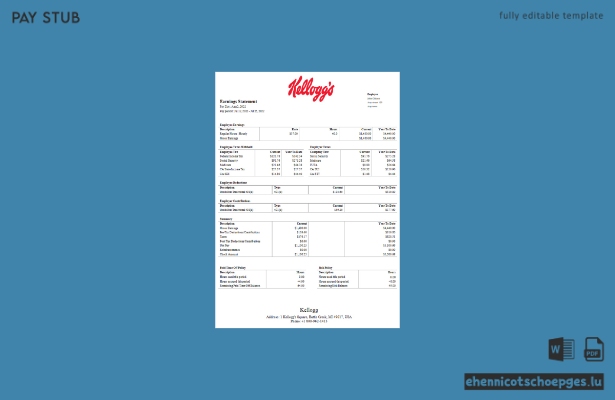 Beispiel einer Gehaltsabrechnung des US-amerikanischen Lebensmittelverarbeitungsunternehmens Kellogg
